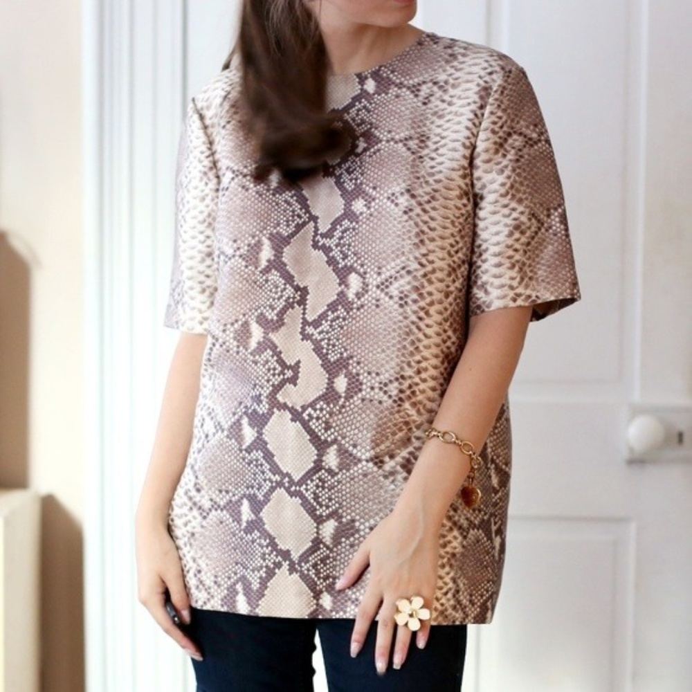 Tory Burch Silk Wool Snake Print Mikado Top Size 0